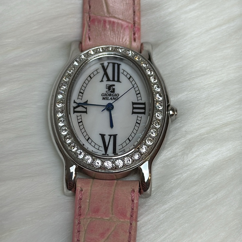 GIORGIO MILANO Women’s Rhinestone Pink Alligator Leather Watch Bling Wristwatch